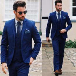 Men's Suits Blue Men Notch Lapel Single Breasted 3 Piece Jacket Pants Vest Formal Business Outfits Smart Casual Male Clothing Terno