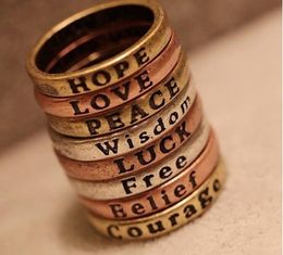 2012 Fashion Jewelry Punk Letter Peace Belief Love Hope Luck Finger Rings Prom Gift9206609