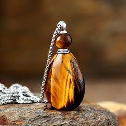 Elegant Natural Stones Essential Oil Diffuser Perfume Bottle Pendant Necklace Stainless Steel Women Jewelry Drop 240202