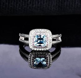 New luxury diamond topaz sea blue zircon ring engagement wedding opening ring5273831