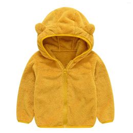 Jackets Zipper Fleece Outwear Thick Toddler Warm Ear Baby Kids Boy Cute Hooded Coat Girls Coat&jacket