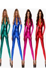 Catsuit Costumes Women Green Jumpsuits Romper Sexy Solid Latex Catsuits Red Zipper Night Club Full Sleeve Blue Faux Leather Bodysu9469351