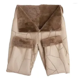 Women's Pants Winter Wool Cotton Trousers Women 2024 Loose Leather High Waist Thickening Keep Warm Sheepskin Female