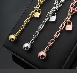 T letter Ushaped chain necklace lock steel ball necklace 18K rose gold foreign trade ladies necklace5587148