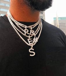 Alphabet Hiphop Rhinestone Tennis Chain Necklace Men Women Silver Colour Letter Iced Out Chain Link Pendant Necklace Mens Jewelry9171730