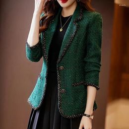 Women's Suits Autumn Winter Ladies Casual Blazer Women Black Green Beige Plaid Jacket Female Long Sleeve Single Breasted Slim Coat RE-2024