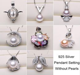 925 Silver Pearl Necklace Settings Sliver Pendant Settings 8 Styles DIY Pearl Necklace Jewelry Settings With Chain Christmas Weddi4549252