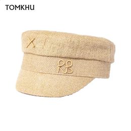 Summer Hats Women Fashion Beret RB Letter Military Hat Casual Travel Straw Flat Top Designer Large Size Baseball Cap 240202