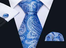 Fast Men039s Silk Tie Set Fashion Blue Paisley Whole Classic Woven Necktie Pocket Square Cufflinks Wedding Busines5630187