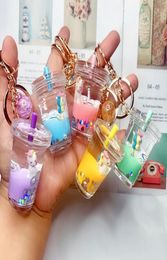 Creative Mini Soft Drink Keychain Coconut Milk tea Beverage Bubble Tea Acrylic Moving Liquid oil Drop Jewelry gift8057707