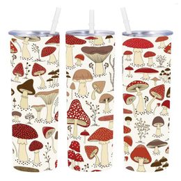 Water Bottles Mushroom Tumbler With Lid And Straw 20 Oz Insulated Cup Travel Bottle Coffee Mug Unique Birthday Gifts For Women