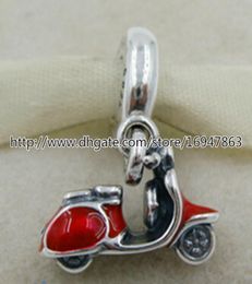 100% S925 Sterling Silver Red Scooter Dangle Charm Bead with Red Enamel Fits European Style Jewelry Bracelets Necklaces & Pendant9616873