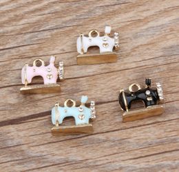 50PCSlot 14x16mm Enamel Sewing Machine Charms pendant 4 Color Good For Bracelet Charm Craft Supplies Gold plated5656530