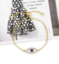 Stylish Simple Style Bling White CZ Pave Colour Evil Eye Gold Charms Adjustable Link Braclet For Women Dainty Gift20212581670