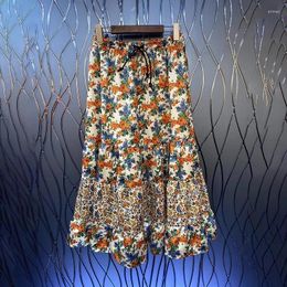 Skirts Korean Fashion Style Skirt 2024 Spring Summer High Quality Clothes Ladies Elastic Waist Vintage Floral Print