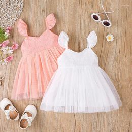 Girl Dresses Baby Girls Flare Sleeve Tulle Dress Lace Patchwork Clothing Hallow Out Little Kids Summer