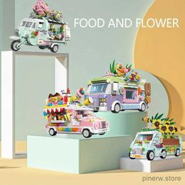 Blocks City Street View Dining Car Food Snacks Hamburg Car Dining Mini Building Blocks Flower Shop Car Bricks Friends Children Toy Gift