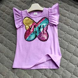 T-shirts Girls Magic Glitter Reverse Sequin Top Colour Changing Kids Girls T shirts Summer Kids Sequined T shirt Tops Childrens Clothing Q240218