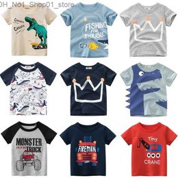 T-shirts 2-9 Years Boys T Shirt Cartoon Animals Baby Kids Children Cotton Short Sleeves Summer Clothing Car Dinosaur Shark Printing KF919 Q240218