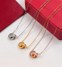 Dual Circle Pendant Rose Gold Silver Color Necklace with diamonds for Women Vintage Collar Costume Jewelry box4530005