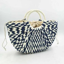 Totes Rope Woven Semicircl Women andbag andmade Female Beac Bag alf Moon Summer Straw bags Boemian Tote Round Wood andle BasketH24218