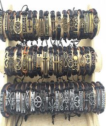 50csLots Mix Styles Metal Leather Cuff Bangle Bracelets For Men Women Wrist Jewellery Size adjustable6231261