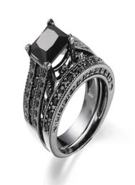 Women Rings Big Black Blue stone Fashion Wedding Ring Sets Engagement Promise bague femme Europe fashion twoinone rings80891299555105