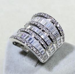 Whole Professional Luxury Jewellery 925 Sterling Silver Princess Cut White Topaz CZ Diamond Women Wedding Wide Band Ring For Lov6331714