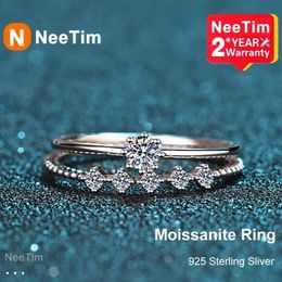 NeeTim 3mm Ring Set Silver 925 Brilliant Cut 01 Carat Diamond Test Past D Color s Rings Original Jewelry 240202