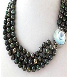 3 Strands Black Peacock Round Pearl Necklace Mabe Blister Pearl Clasp28716458199
