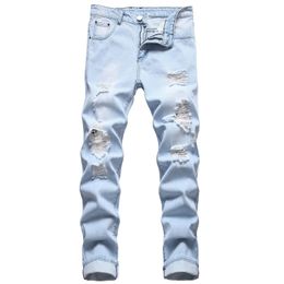 Ripped Jeans Denim mens Straight Regular Fit Spring And Summer Thin Section Casual Brand Tooling Long Pants 240125