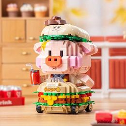 Blocks for Micro Diamond Building Blocks Hamburger Pig Cute Childrens Puzzle Assembly Building Blocks Toys for Birthday Gifts