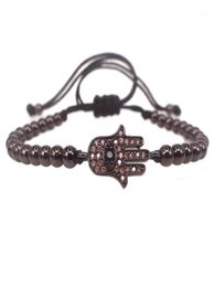 Charm Bracelets Fashion Men Hamsa BraceletBlack Round Beads Pave Setting Champagne CZ Connector Braiding Macrame Bracelet For M4319843