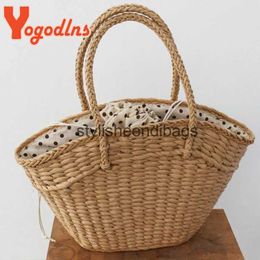 Totes Yogodlns Summer New Straw Bag Women Woven Rattan Handbag Drawstring Handle Bag Large Capacity Hollow Tote Bag Shopping Basket BaH24219