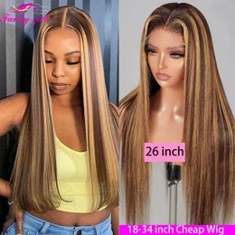 Highlight Brown Straight Lace Front Wig Human Hair Wigs For Women Closure Pre Plucked Honey Blonde Colored 240127