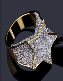 Mens Super Star Gold CZ Bling Bling Ring Micro Pave Cubic Zirconia Simulated Diamonds Hip Hop Mens Jewellery Rings1702073