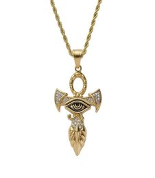 hip hop horus eye pendant necklaces for men women luxury ankh pendant stainless steel gold Hrus Egyptian Style necklace jewe3570972