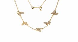 2021 Fashion Exquisite Diamond Four Leaf Clover Butterfly Pendant Crystals Clavicle Chain Necklace 18K Gold for Van WomenGirls We7129112