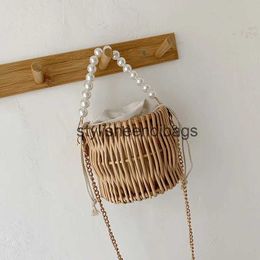 Shoulder Bags Straw Crossbody Tote Bags for Women Rattan Woven Purses and Handbags Ladies Pearl Beach Shoulder Hand BagH24219