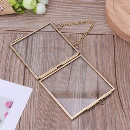 Frames DIY Metal Po Frame High Translucent Glass Pos Folder Holder For Wall Mounted Feather Dried Flower Decoration