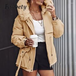 Women's Trench Coats Fashion Faux Fur Hooded Drawstring Cargo 2024 Women Fleece Long Sleeve Jackets Elegant Pockets Zipper Oversize Coat