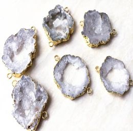 Natural Rock Crystal Quartz Geode Connector Druzy Beads Slice Agate Druzy Gemstone Connector Beads for Jewelry Making4983033