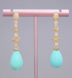 GuaiGuai Jewellery Teardrop Turquoise Blue Sea Shell Pearl Yellow Gold Plated Earrings Handmade For Women Real Gems Stone Lady Fashi8270634