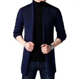 Men's Sweaters Casual Autumn Spring Slim Long Knit Cardigan Jacket Solid Colour Lapel Jumper Cardigans Coat Male Clothing