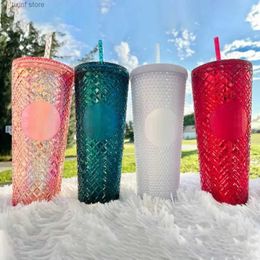 Tumblers 710ml Straw Cup Summer Tumbler With Lid Coffee Drinkware Flash Powder Water Bottles For Girl Gift Plastic Reusable Diamond Cups T240218