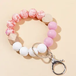 Keychains Fshion 1PCS Colourful Silicone Beads Bracelet Keychain For Women Lobster Clasp PU Leather Keyring Jewellery Accessories