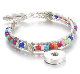 Fashion Snap Jewelry Snap Buttons 18mm Snaps Ethnic Colorful Button Bracelet Silver Feather Bracelet2500359