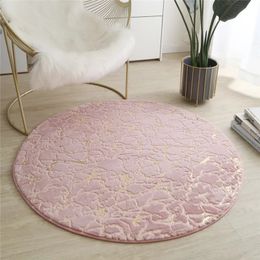 Faux Fur Rug Round Soft Fluffy Rabbit Fur Carpet For Living Room With Gold Marble Texture Children Carpet Bath Mat 240125