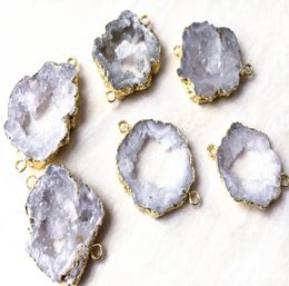 Natural Rock Crystal Quartz Geode Connector Druzy Beads Slice Agate Druzy Gemstone Connector Beads for Jewelry Making9952329