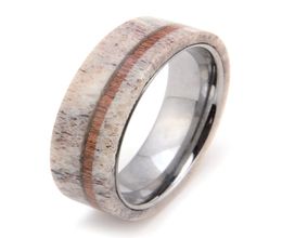 8mm Tungsten Carbide Rings for Men Women Wedding Bands Deer Antler Koa Wood Inlay Comfort FitSize 713Include Half Size2607486